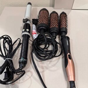 Ultratech Black Curling Iron and Amika Rose Gold Hair thermal brush styler set.